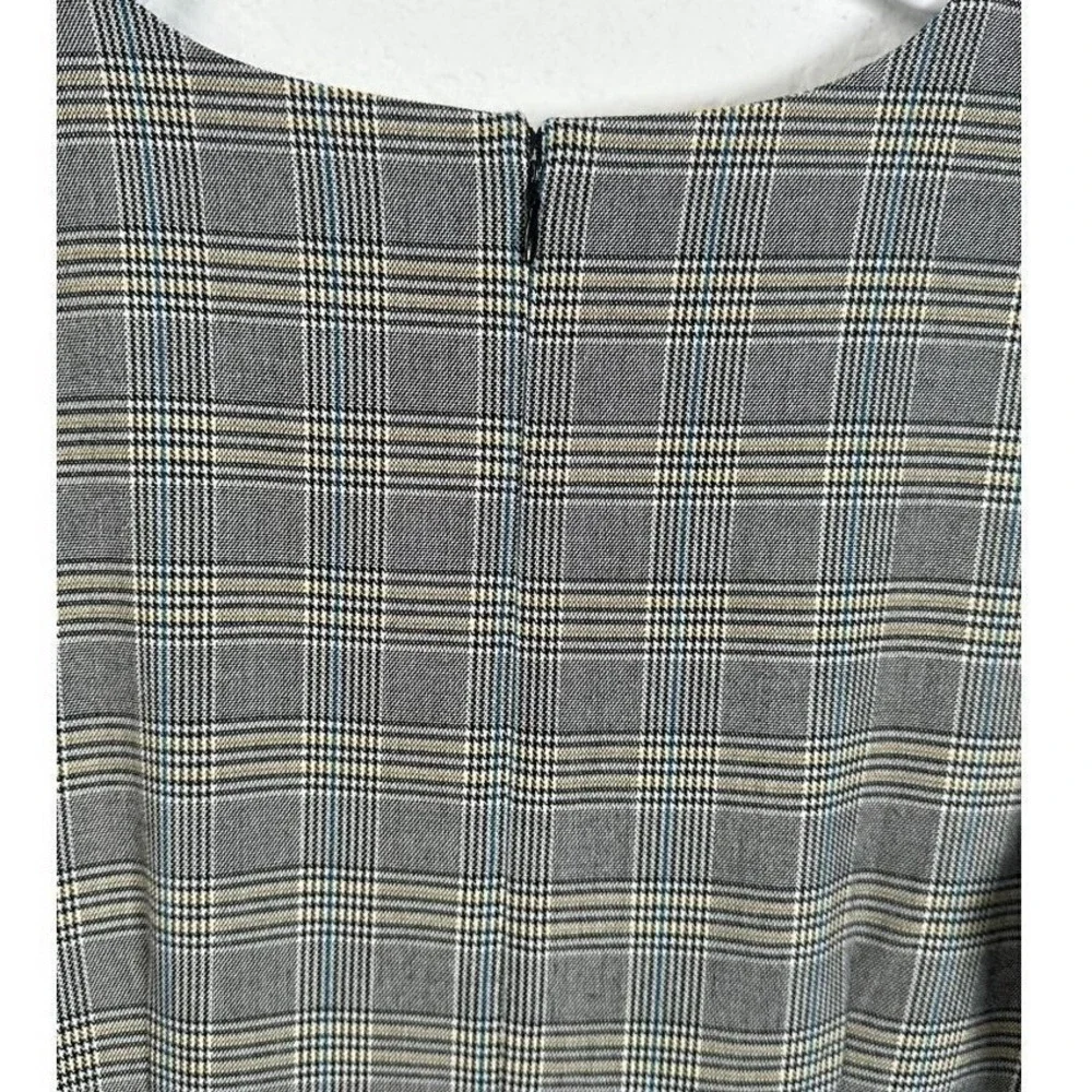 White‎ House Black Market Grey Plaid Ruffle Sleeve Shift Dress Size 8
